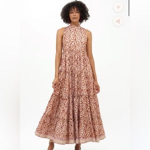 Oliphant Small gold burgandy pink maxi dress worn once to a wedding